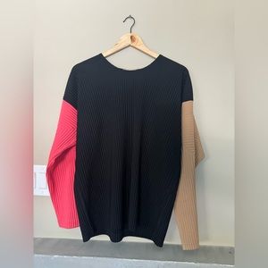 Homme Plisse Issey Miyake Size 2 Pleated Multi Color Long Sleve Shirt